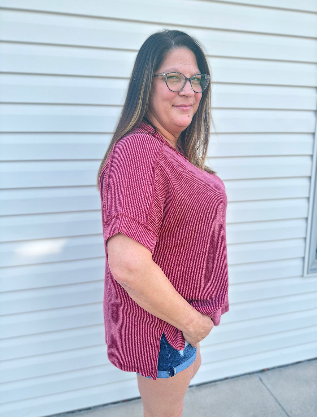 Curvy - Ribbed Cuff Sleeve Top