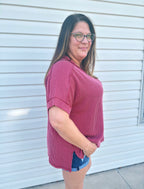 Curvy - Ribbed Cuff Sleeve Top