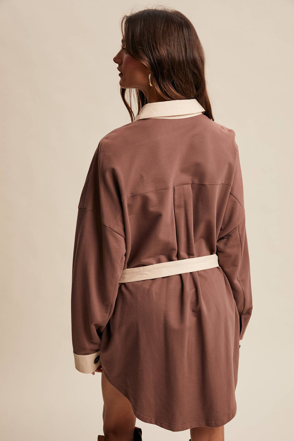 Contrast Belted Shirt Jacket Shacket