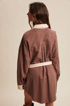 Contrast Belted Shirt Jacket Shacket