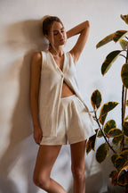 V-Neck Sleeveless Tunic & Pleated Shorts Set