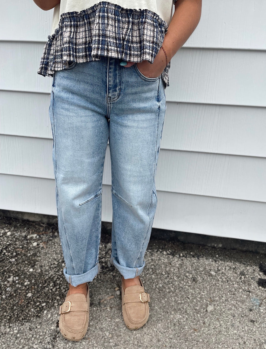 High Rise Crop Barrel Cuffed Jeans