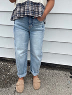 High Rise Crop Barrel Cuffed Jeans