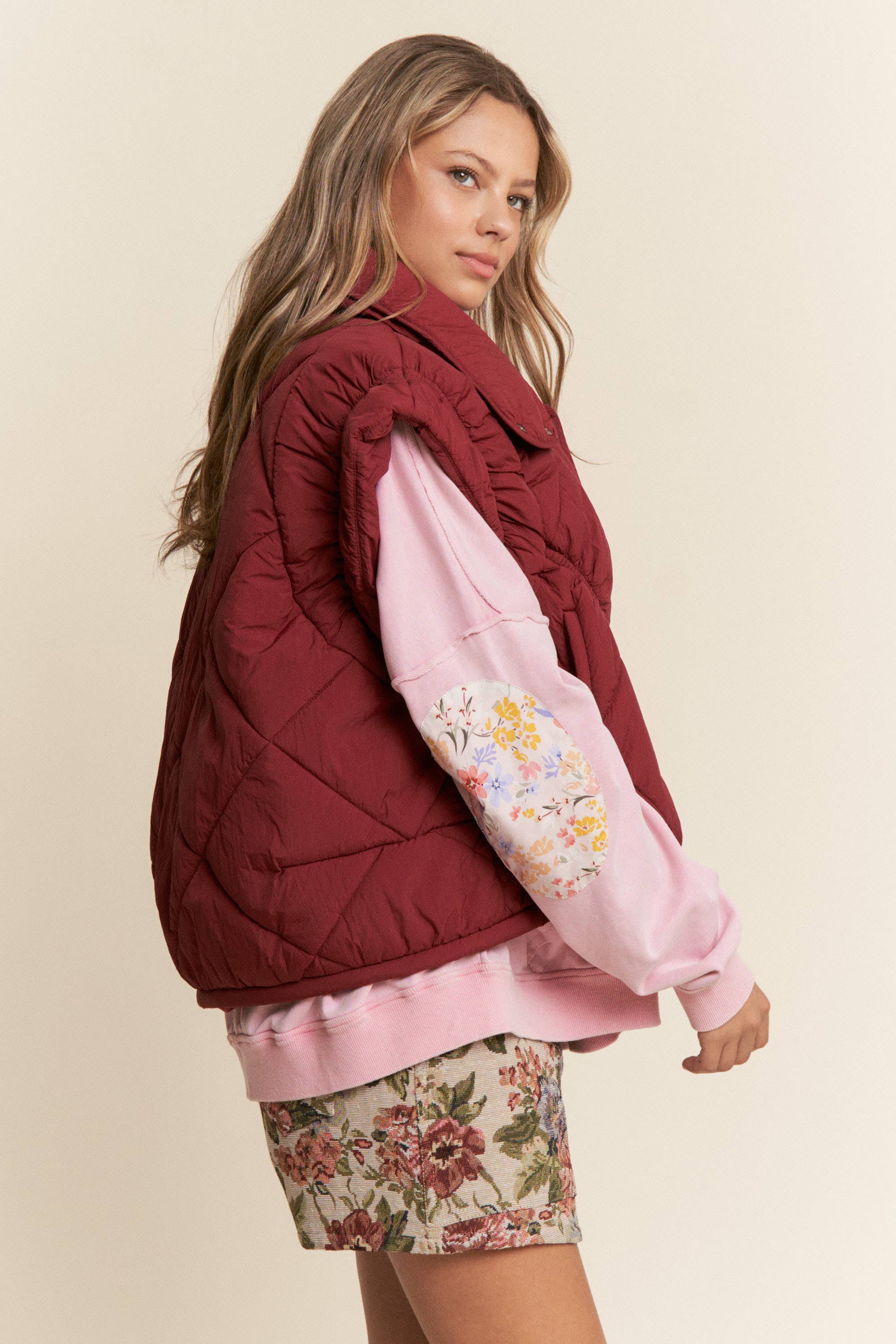 Diamond Stitched Pattern Padded Vest