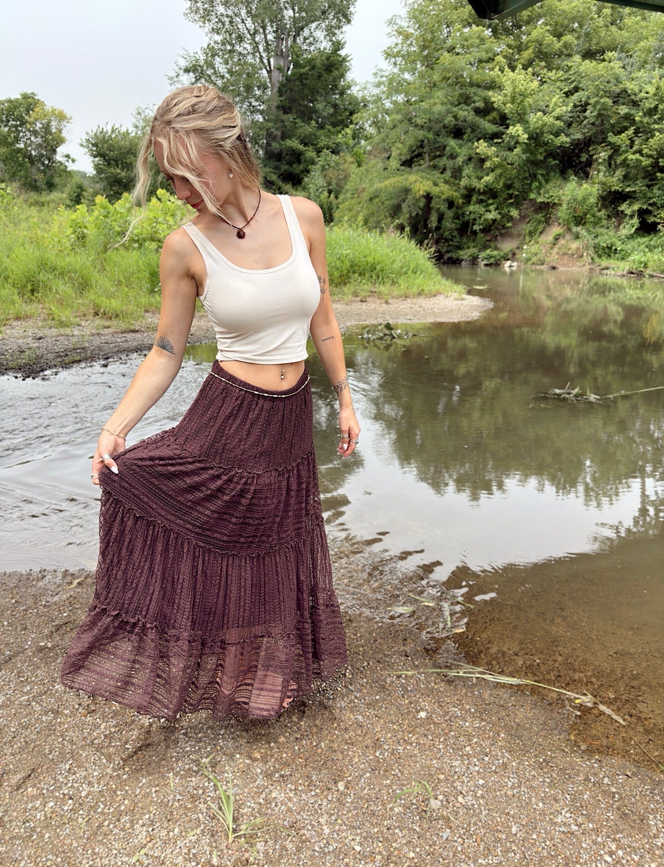 Meadow Bloom Tiered Midi Skirt