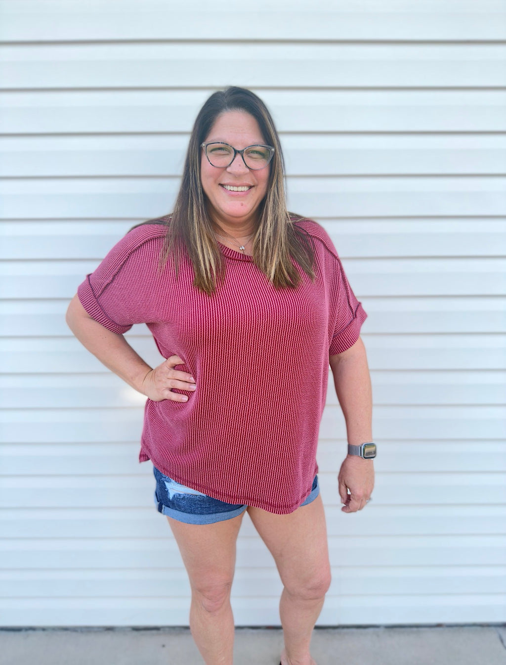 Curvy - Ribbed Cuff Sleeve Top