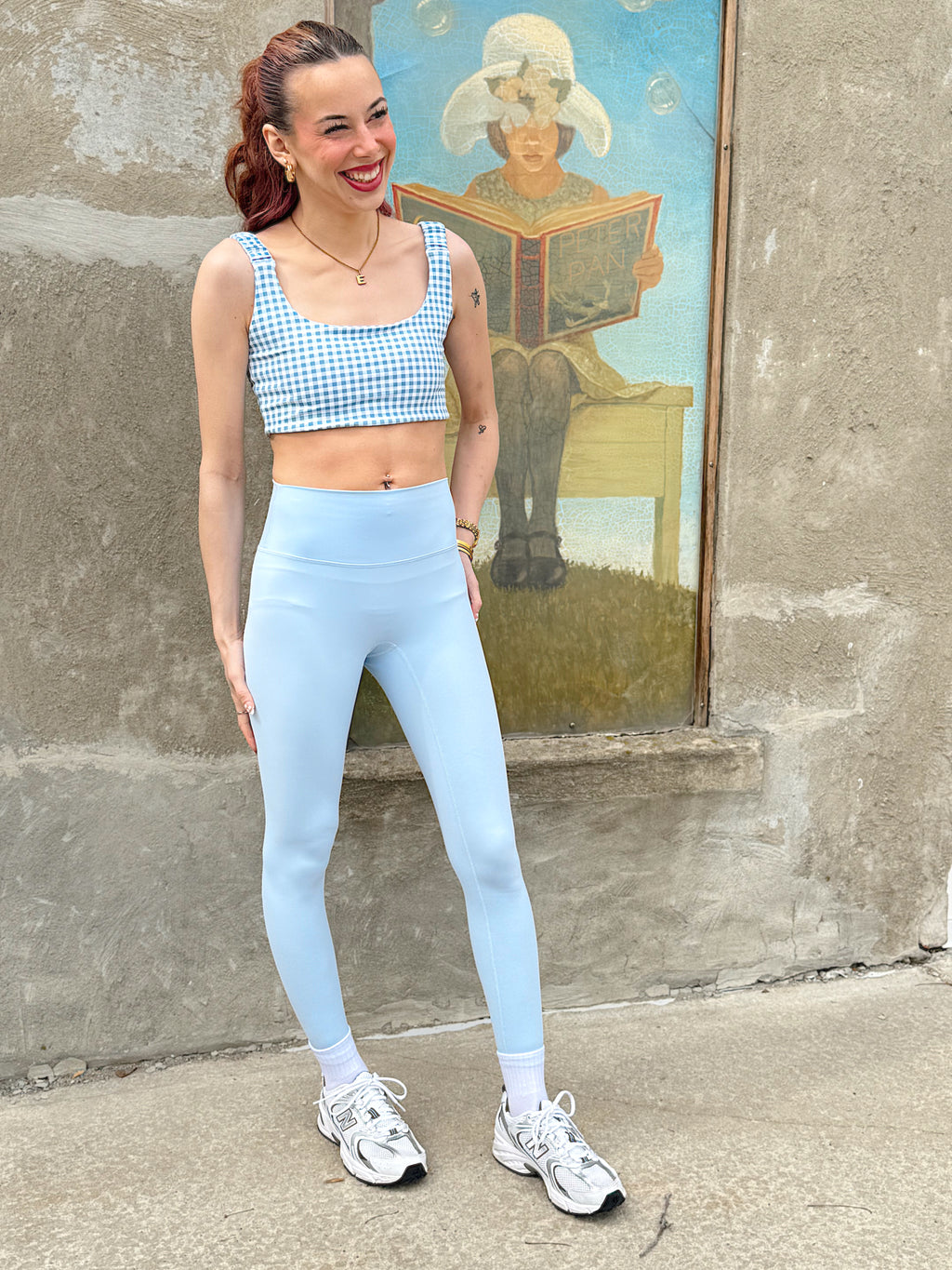 Gingham Print Ruched Activewear Top