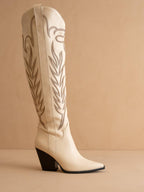 Off White Knee High Cowboy Boot