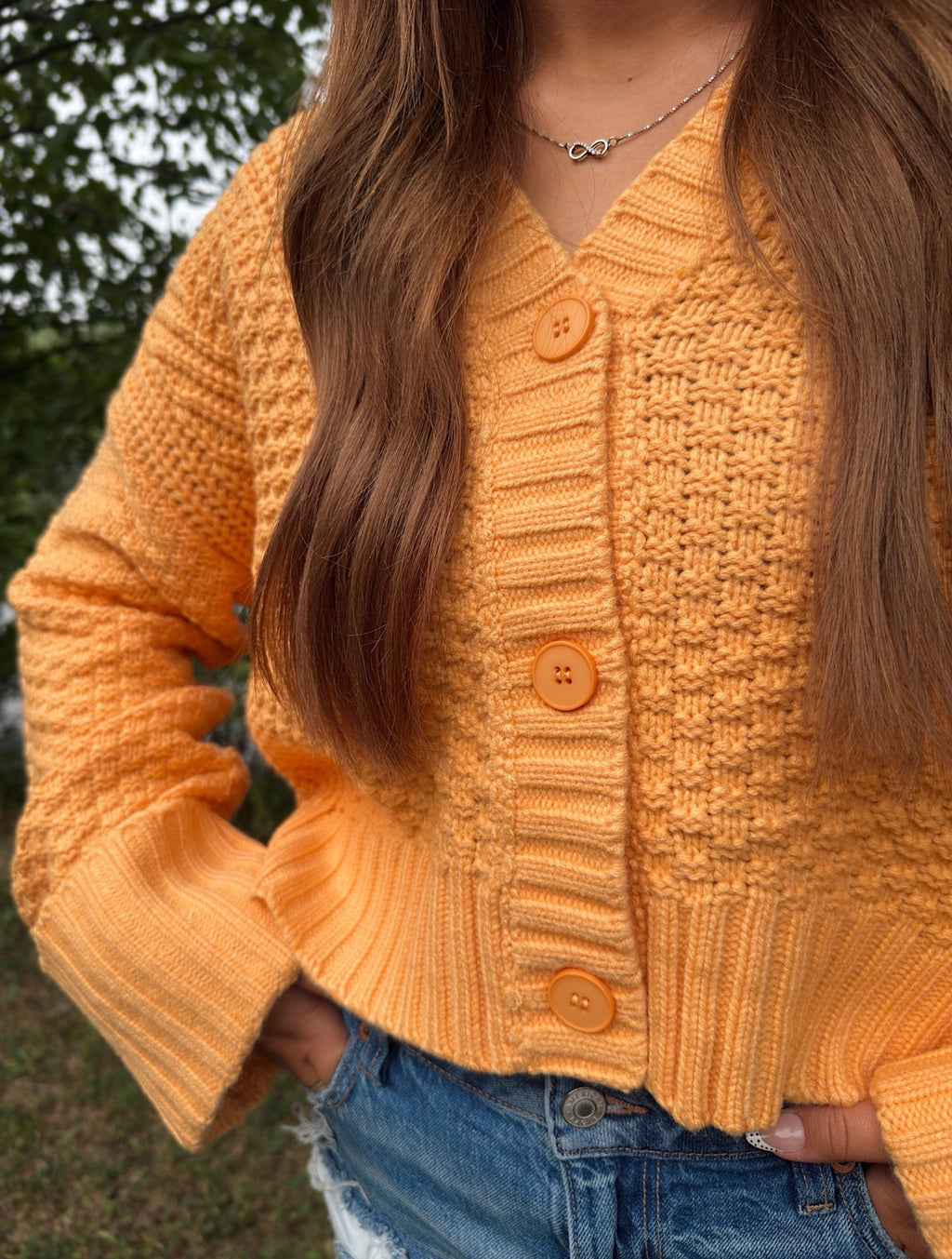 Orange Knit Button Up Cardigan