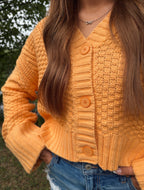 Orange Knit Button Up Cardigan