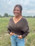 Crossover Ribbed Fuzzy Knit Sweater