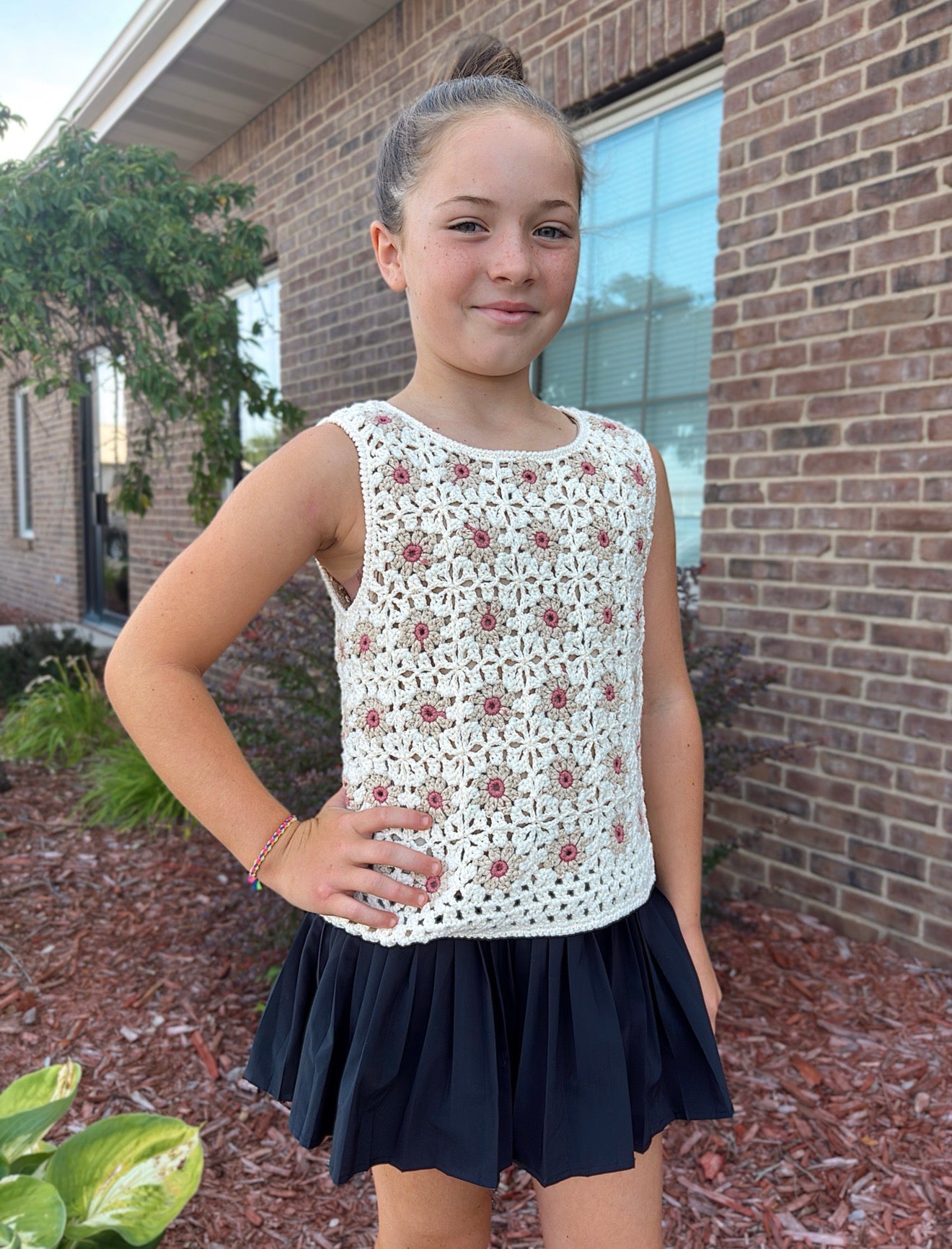 Tween - Floral Crochet Top