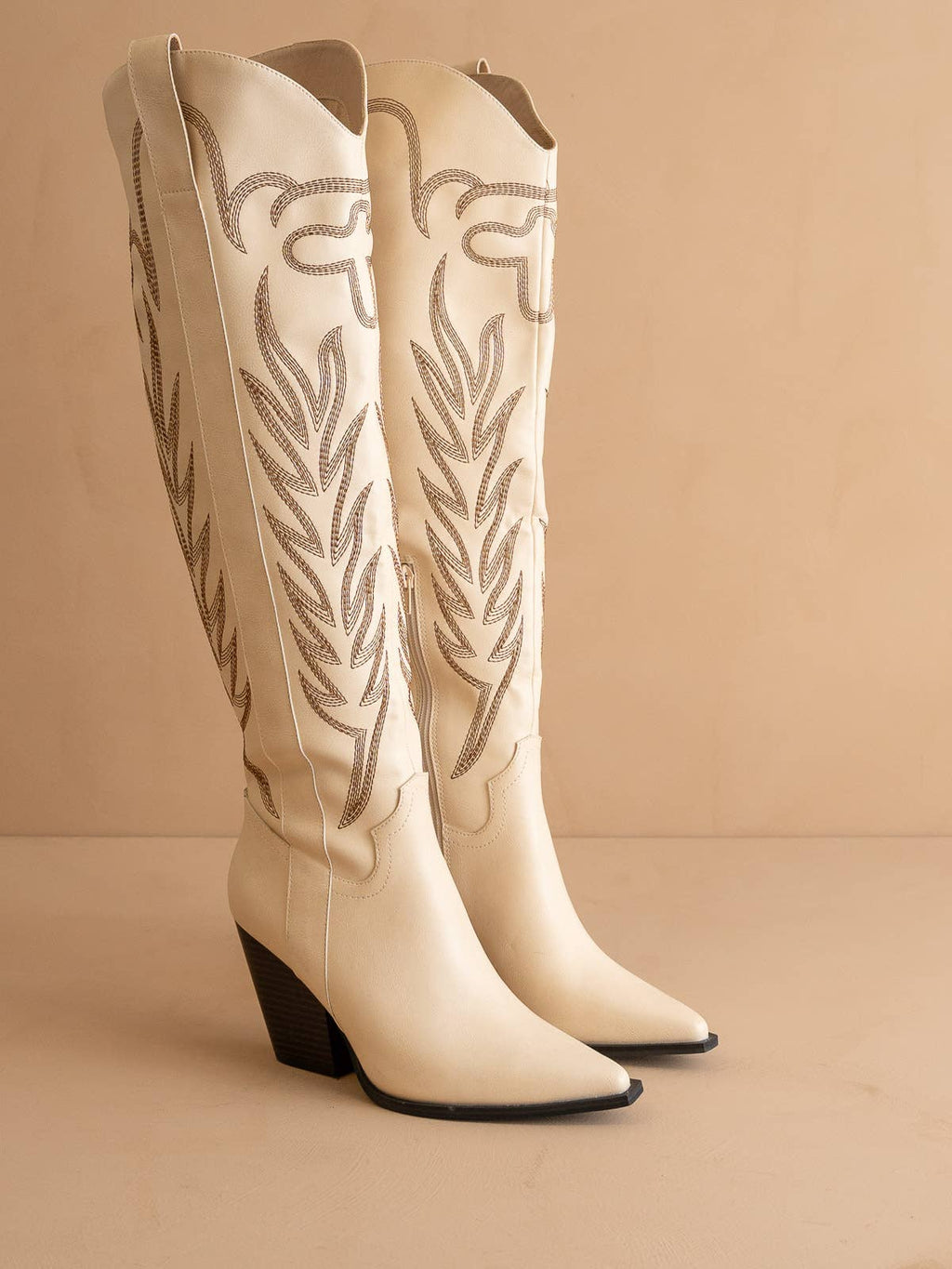 Off White Knee High Cowboy Boot