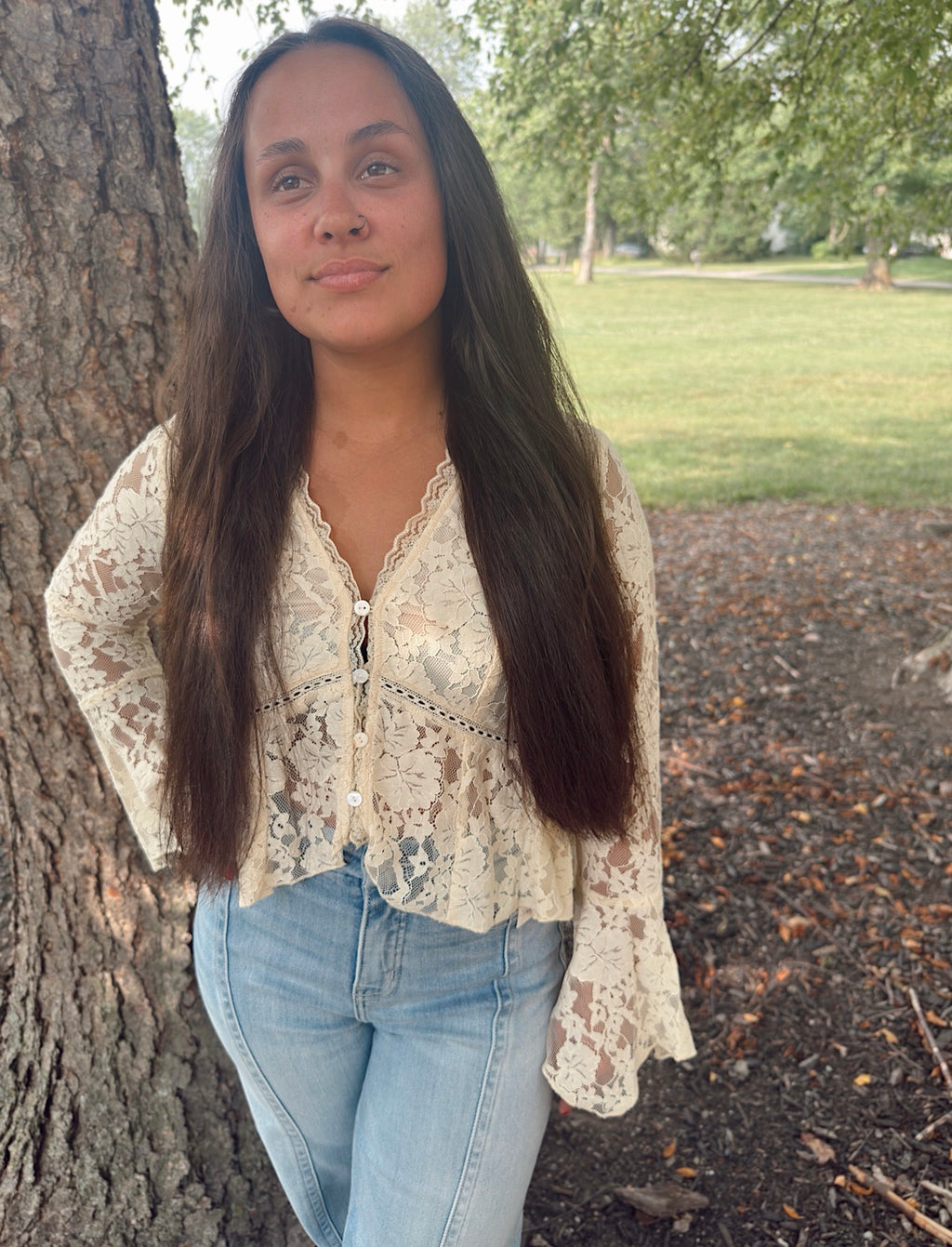 Lace Button-Down Blouse
