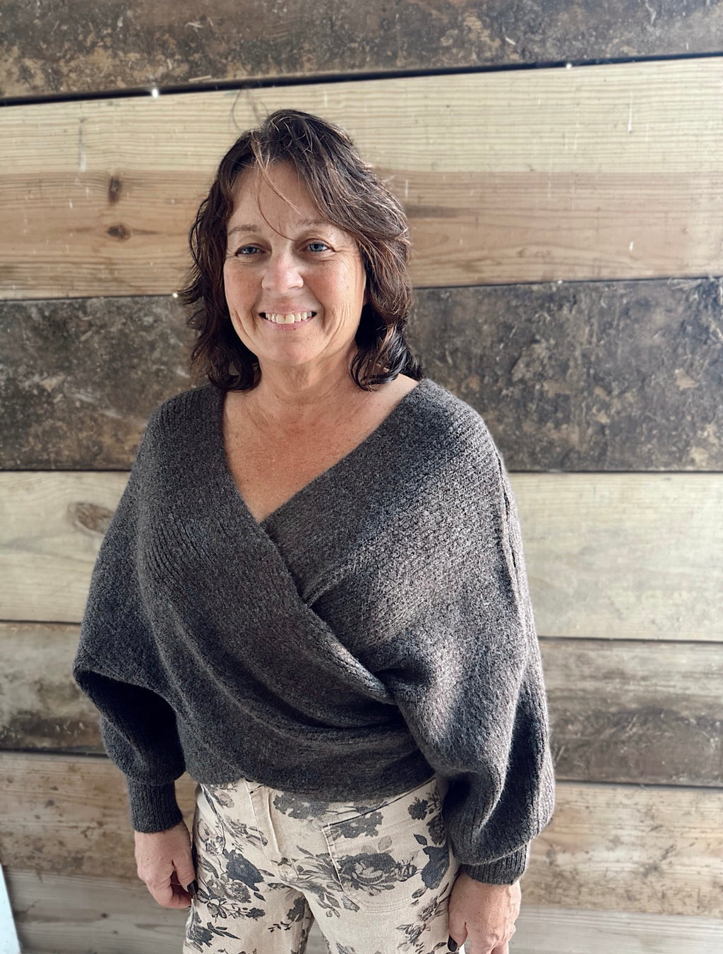 Crossover Ribbed Fuzzy Knit Sweater