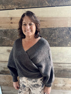 Crossover Ribbed Fuzzy Knit Sweater
