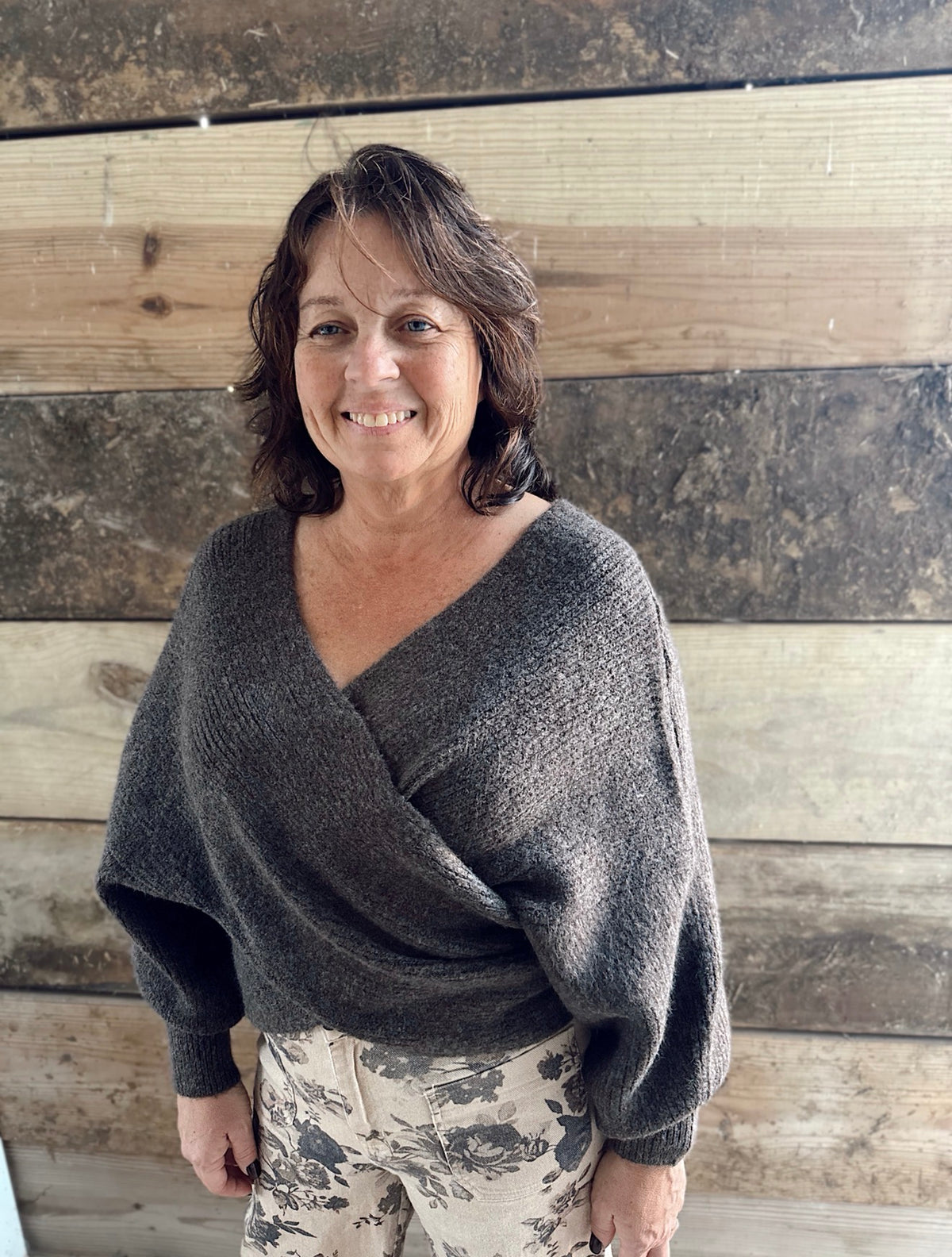 Crossover Ribbed Fuzzy Knit Sweater