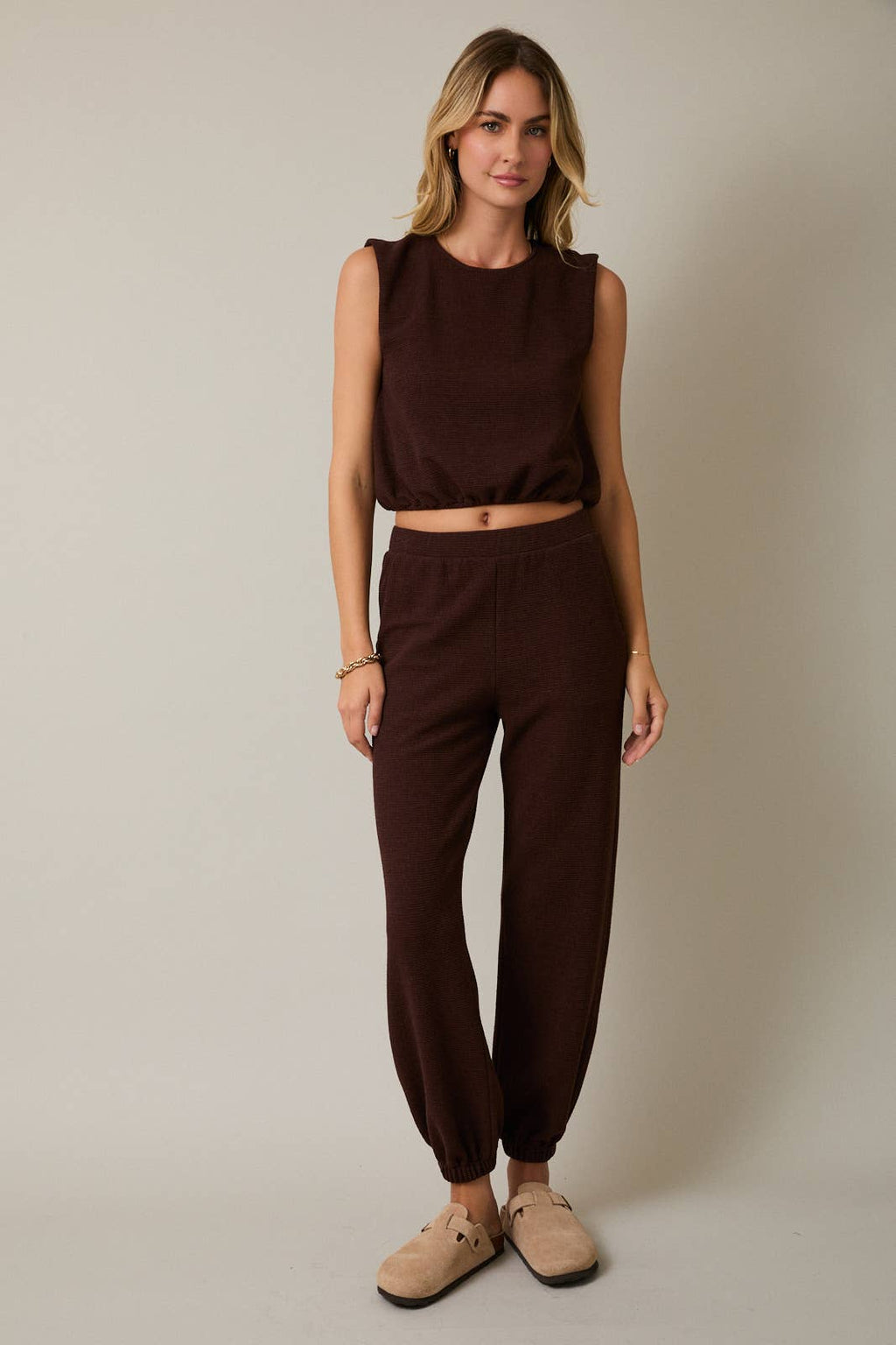 Bubble Hem Sleeveless Top & Jogger Set