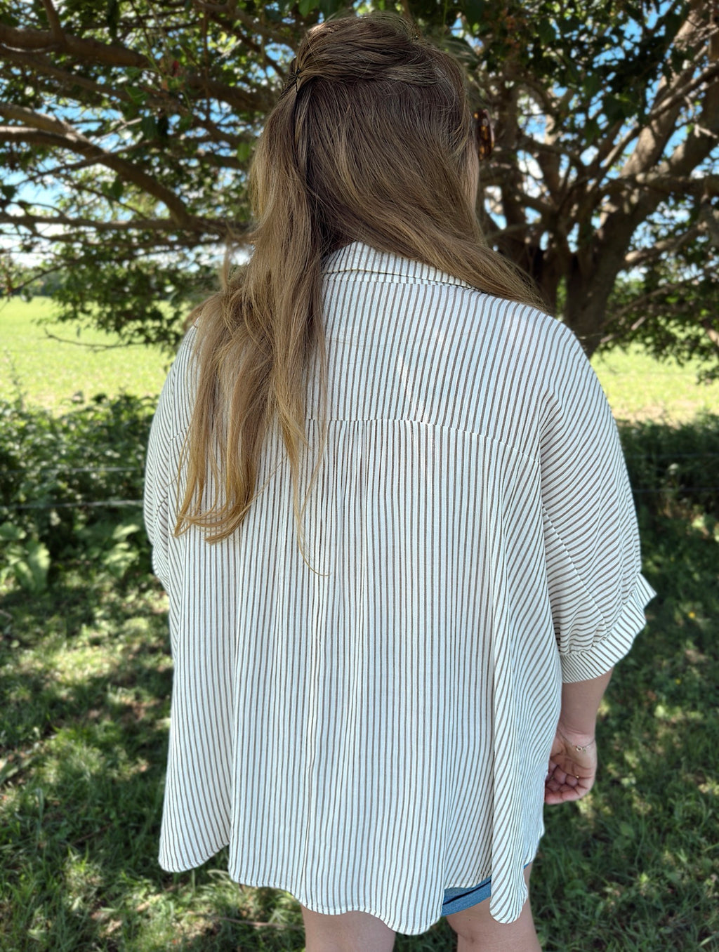 Curvy - Stripe Button Down Boxy Top
