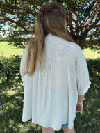 Curvy - Stripe Button Down Boxy Top