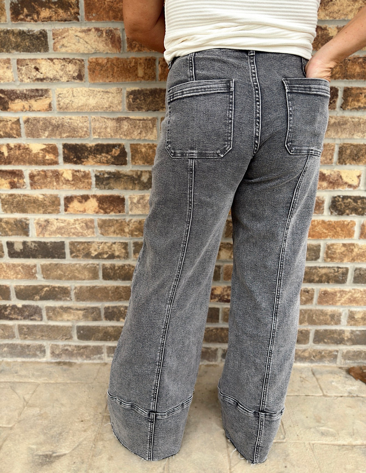 High Rise Grey Wash Palazzo Jeans