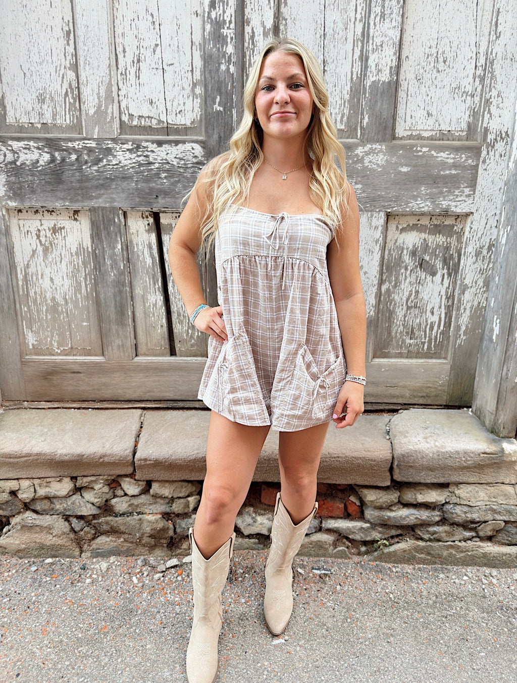Plaid Pocket Romper