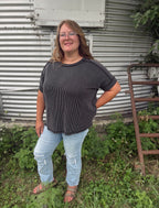 Curvy - Ribbed Cuff Sleeve Top