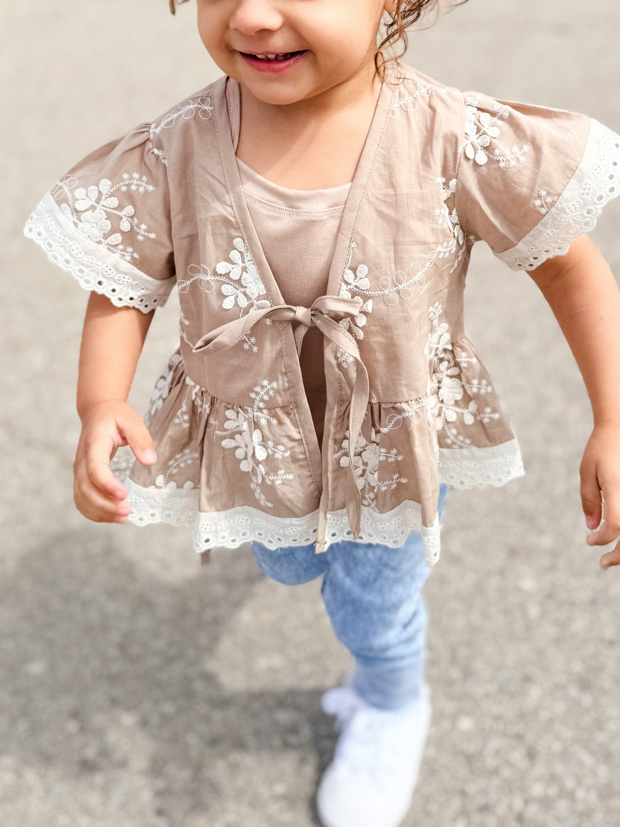 Embroidered Front Tie Cardigan