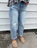 High Rise Crop Barrel Cuffed Jeans