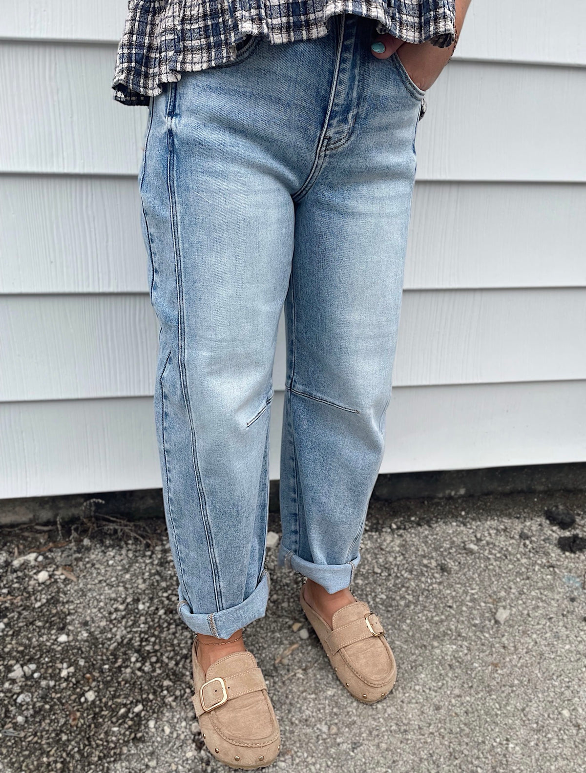 High Rise Crop Barrel Cuffed Jeans