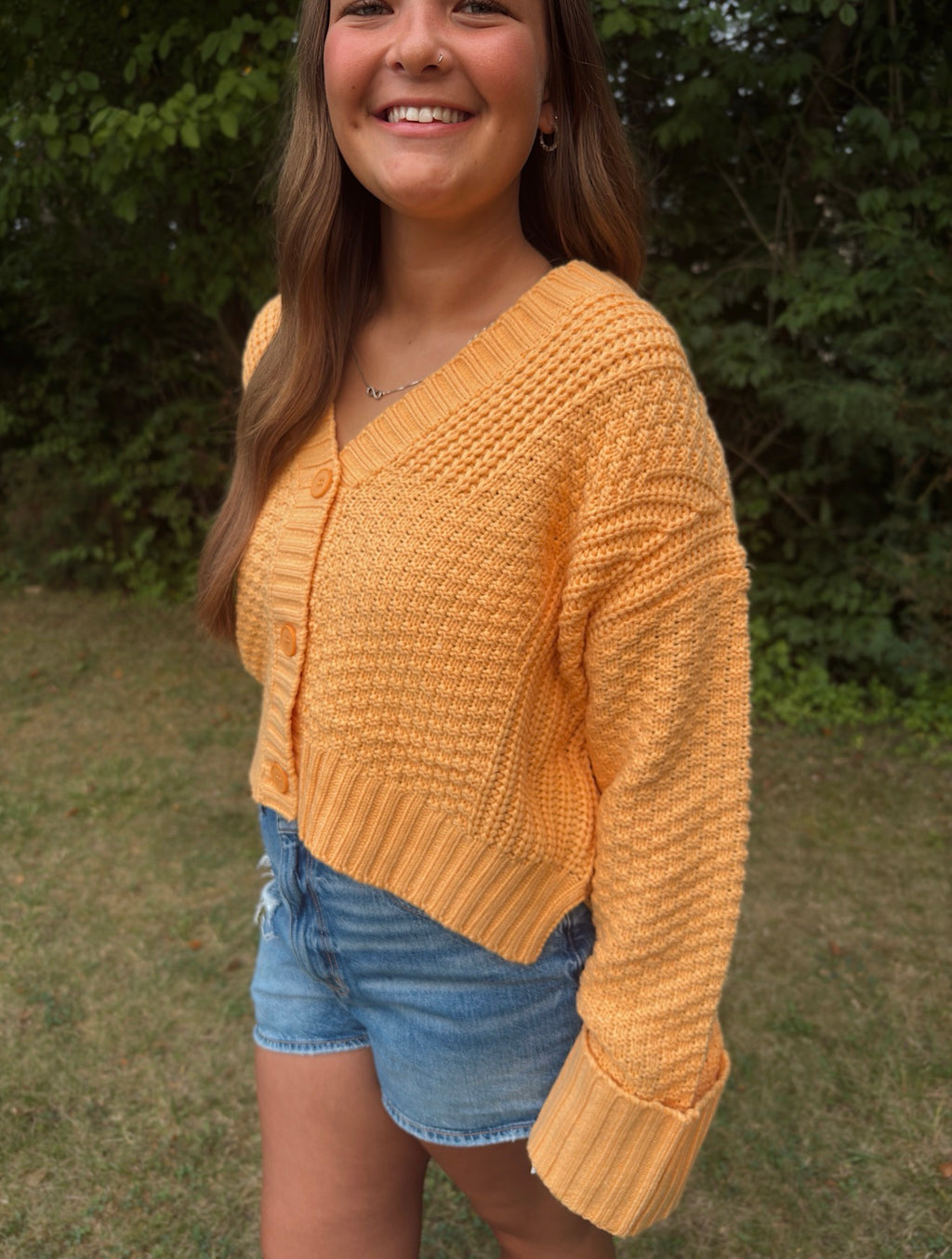 Orange Knit Button Up Cardigan