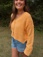 Orange Knit Button Up Cardigan