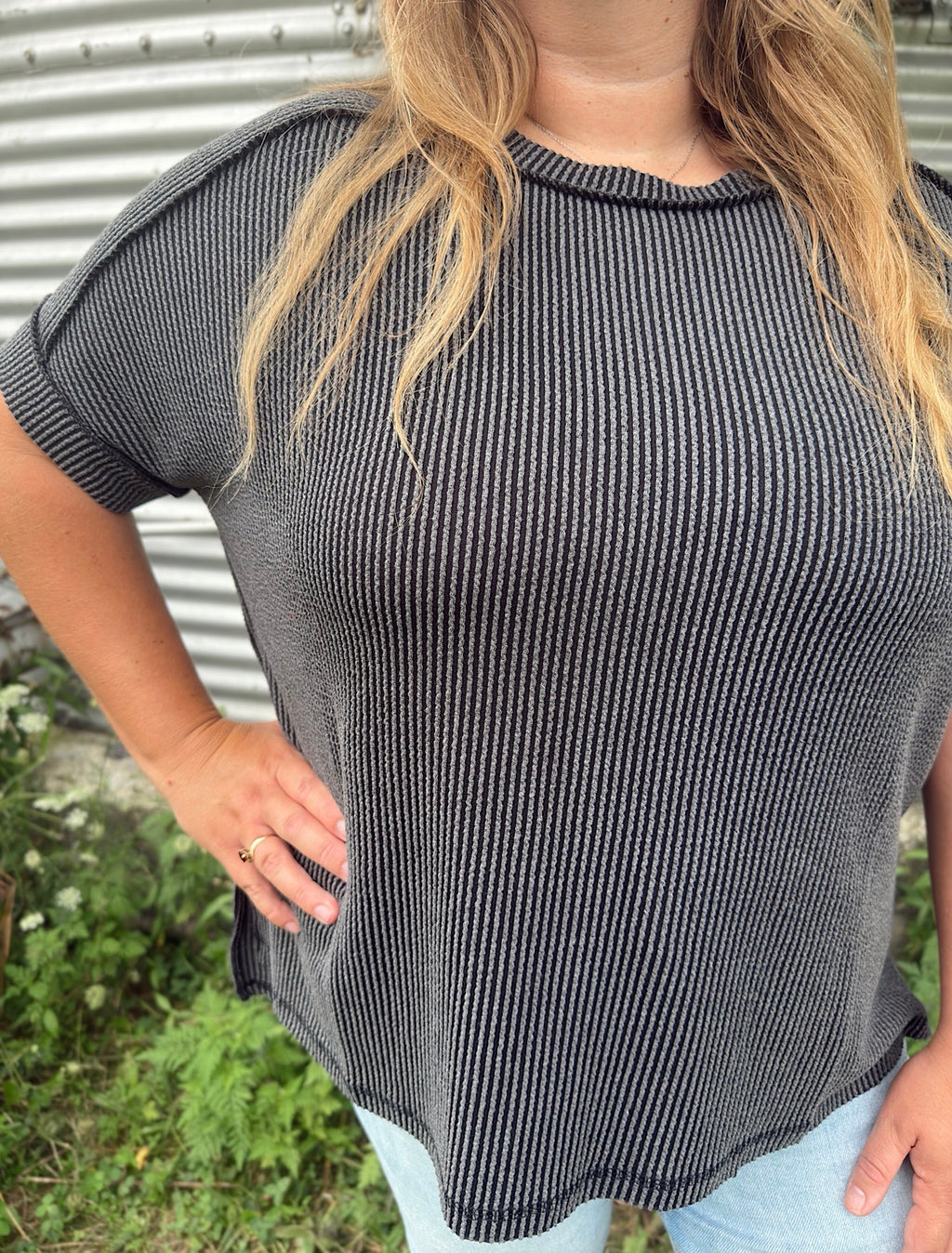 Curvy - Ribbed Cuff Sleeve Top