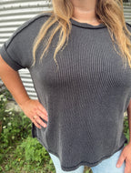 Curvy - Ribbed Cuff Sleeve Top