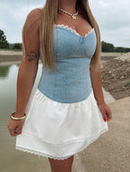 Lace Detail Denim Mini Dress