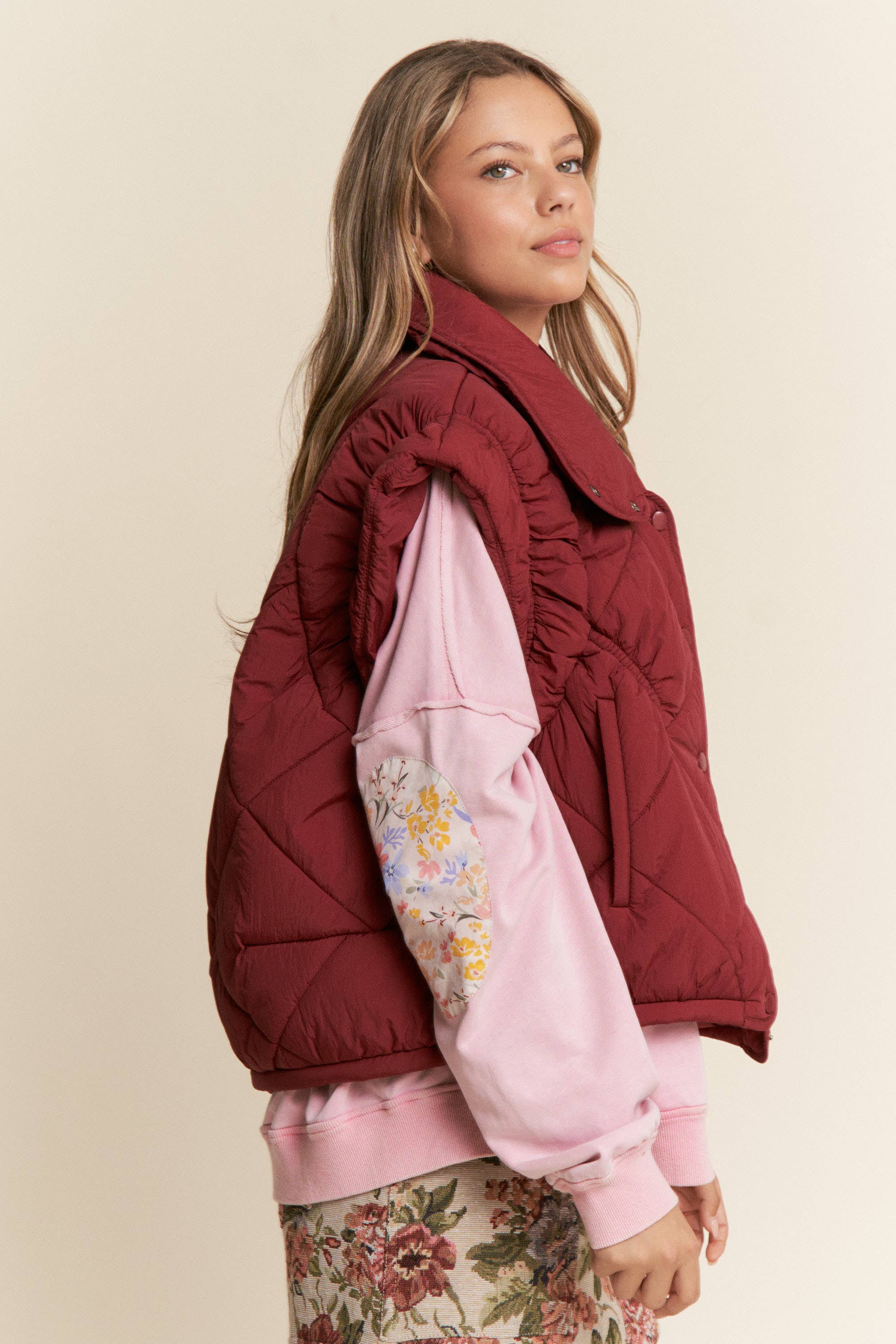 Diamond Stitched Pattern Padded Vest