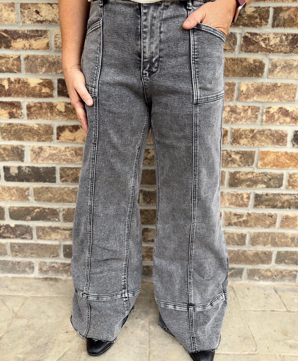 High Rise Grey Wash Palazzo Jeans