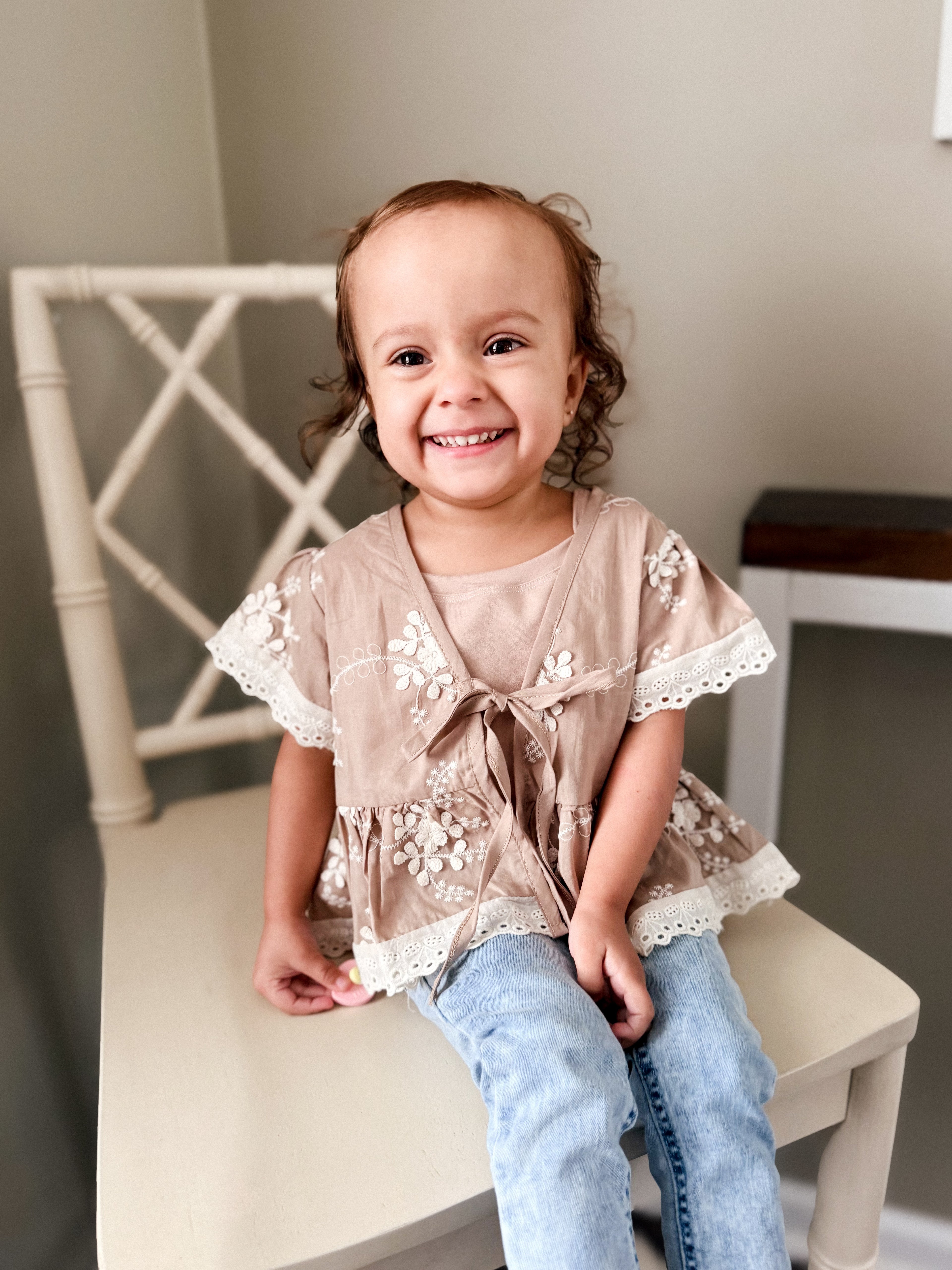 Embroidered Front Tie Cardigan