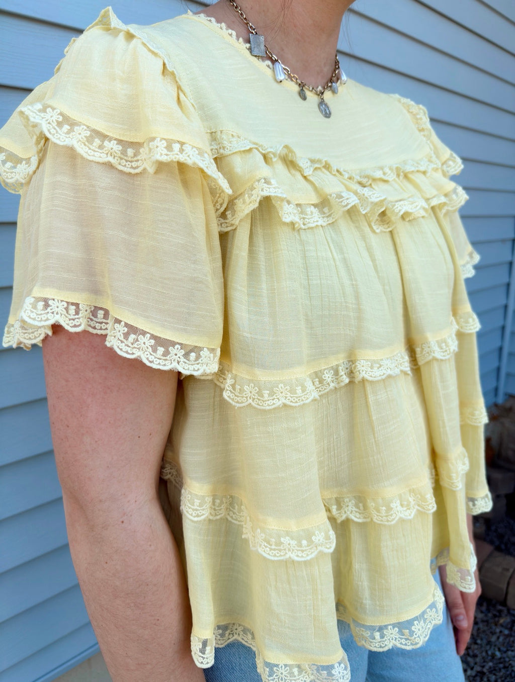 Ruffle Lace Trim Swing Top