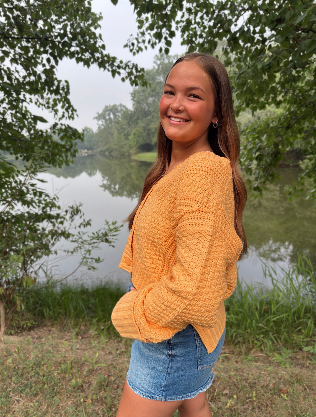 Orange Knit Button Up Cardigan