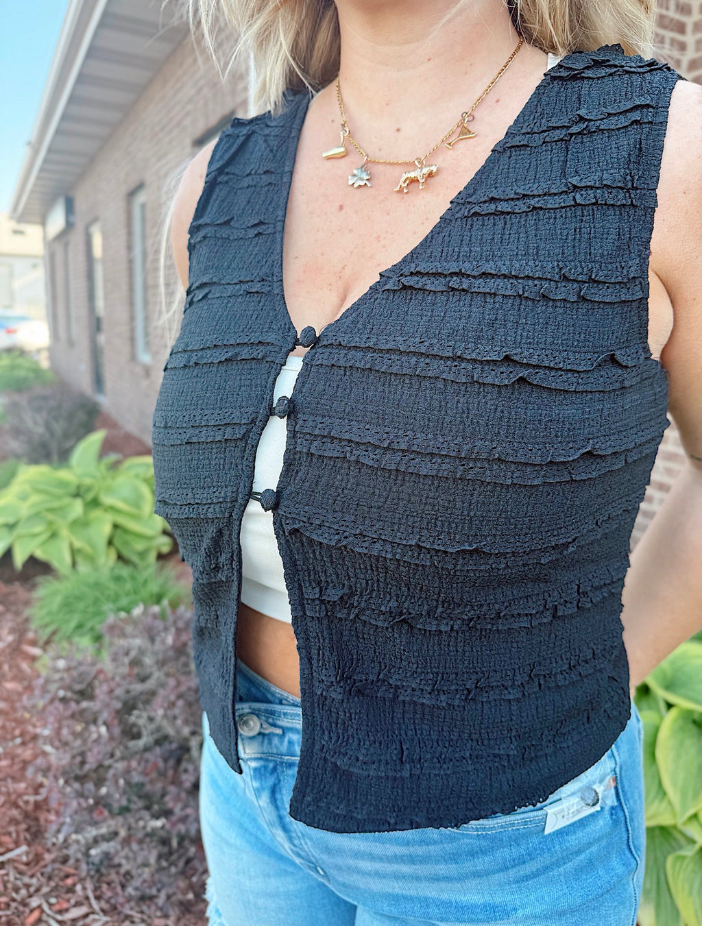 Textured Button-Front Vest Top