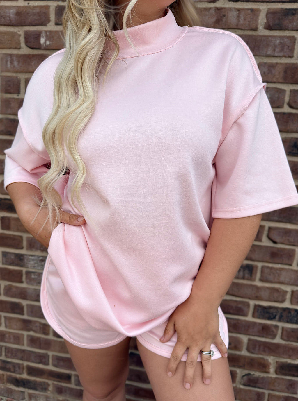 Mock Neck Oversized Tee + Shorts Set