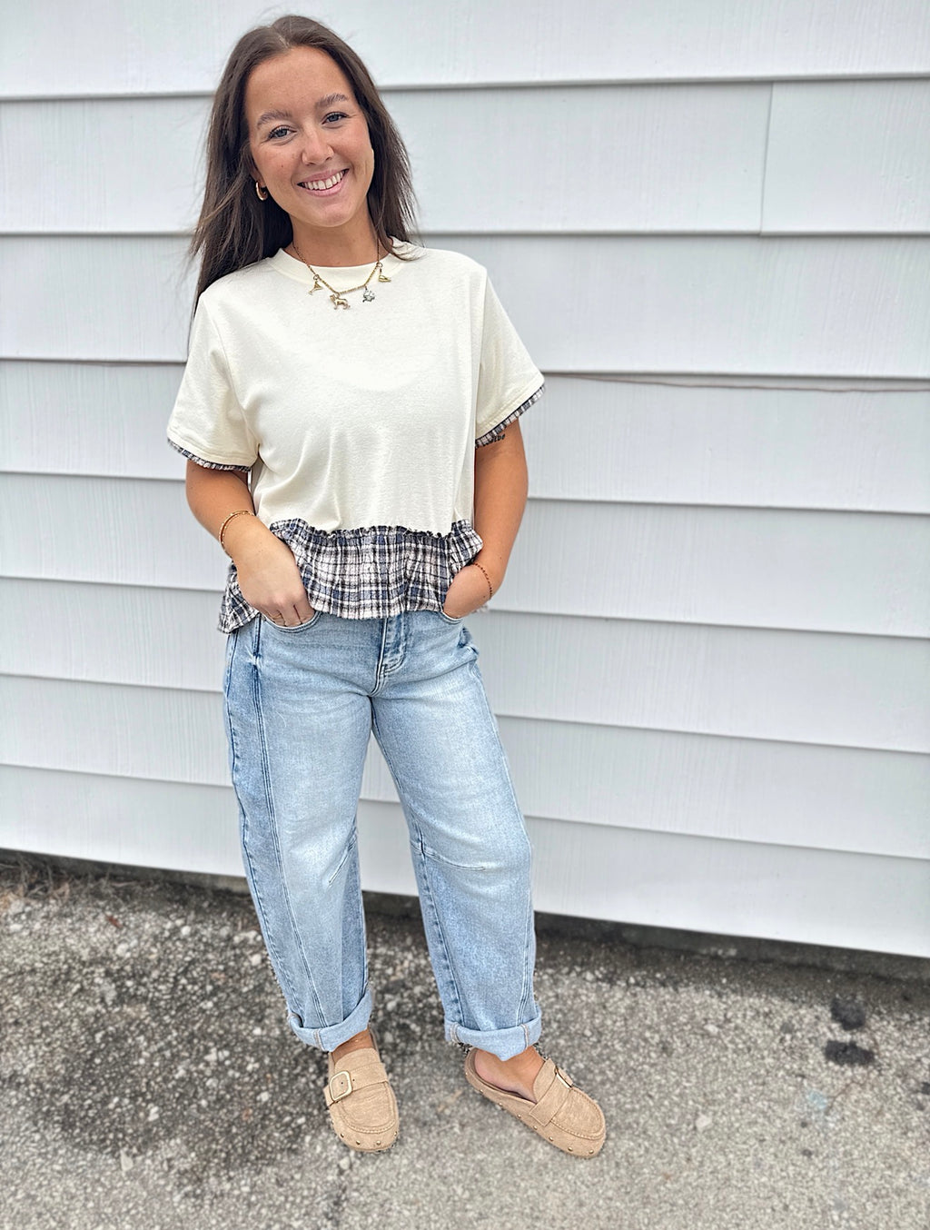 Plaid Peplum Blouse