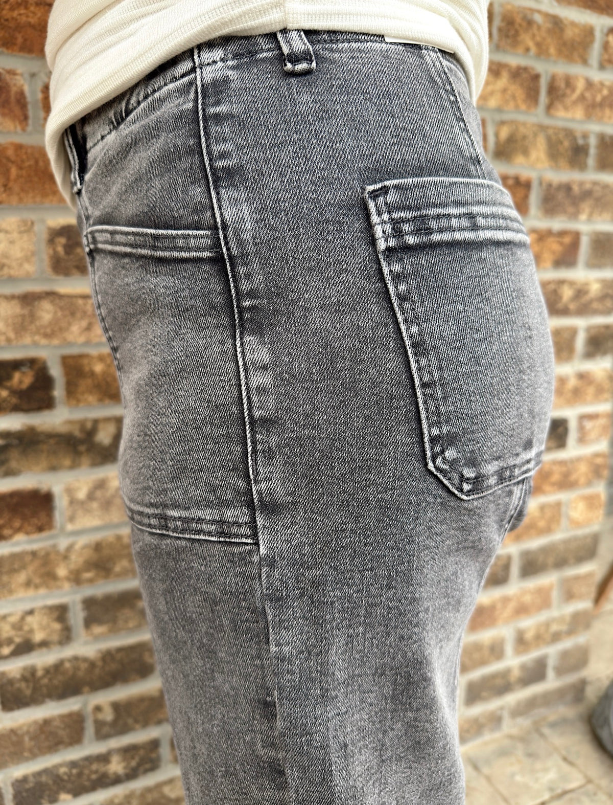 High Rise Grey Wash Palazzo Jeans