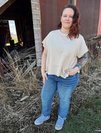 Curvy - Flared Hem Waffle Knit Casual Top