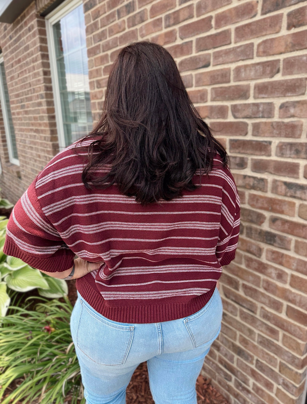 Curvy - Striped Knit Sweater Top