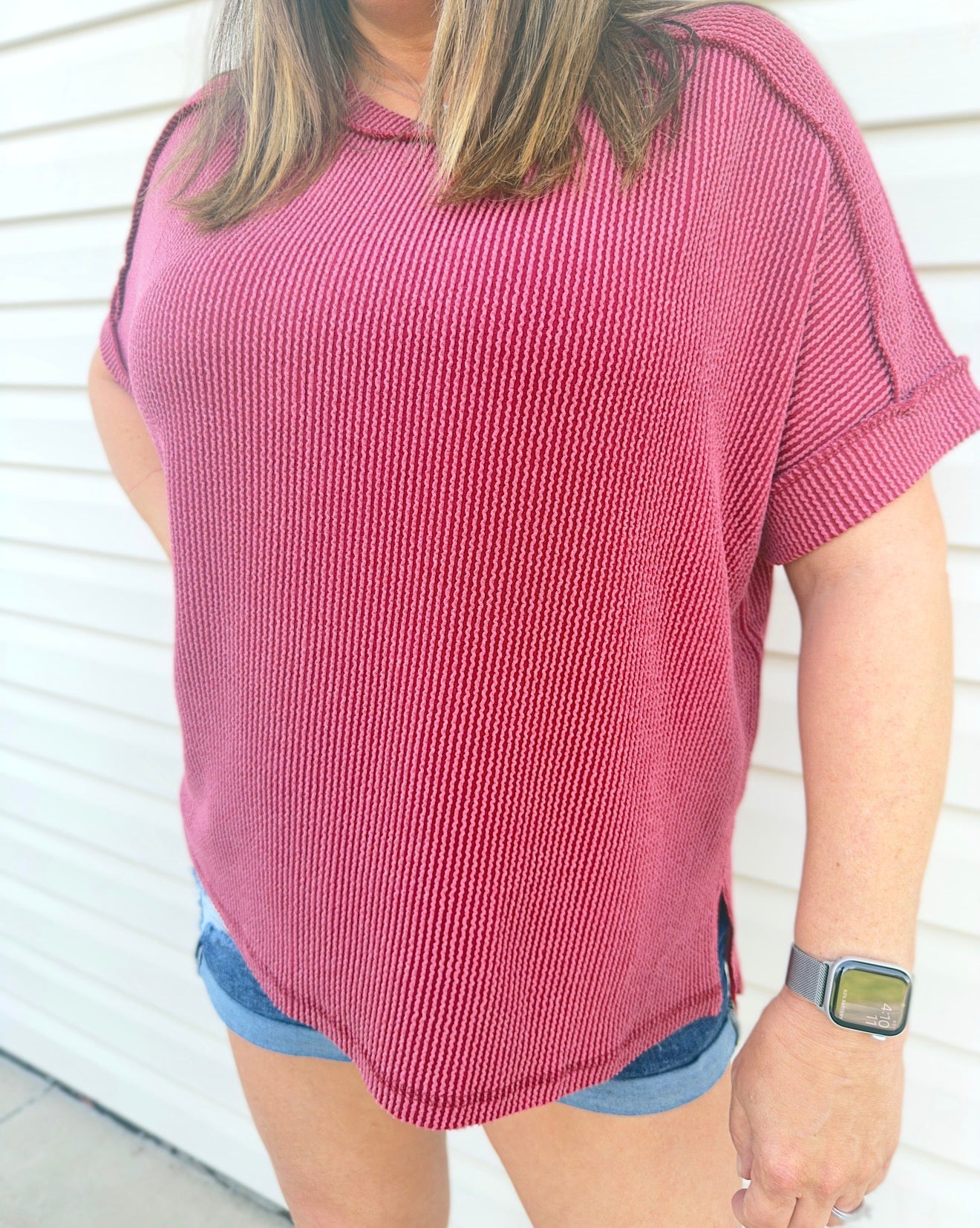 Curvy - Ribbed Cuff Sleeve Top