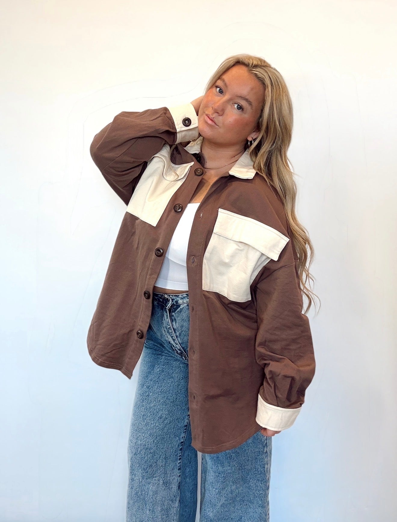 Contrast Belted Shirt Jacket Shacket