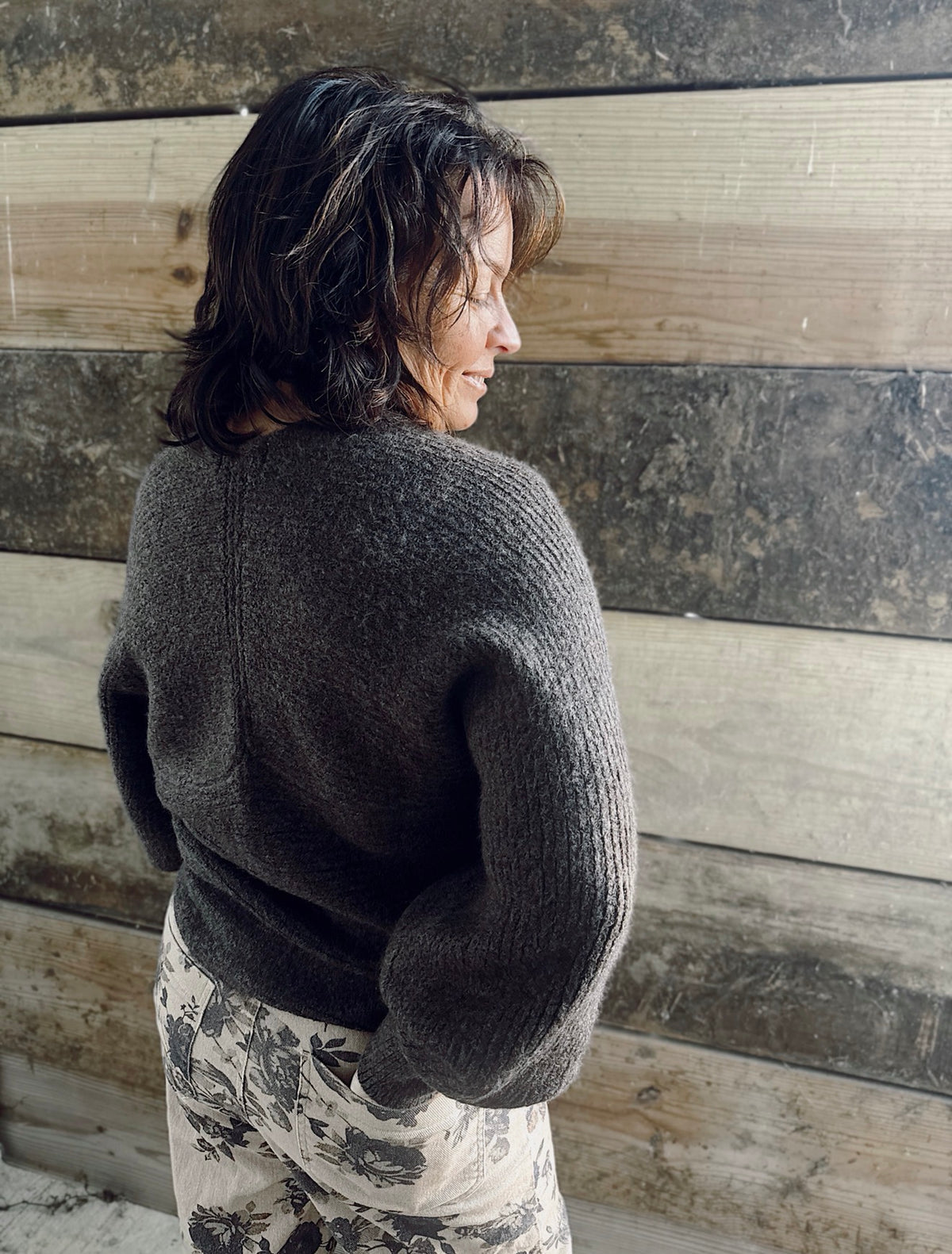 Crossover Ribbed Fuzzy Knit Sweater