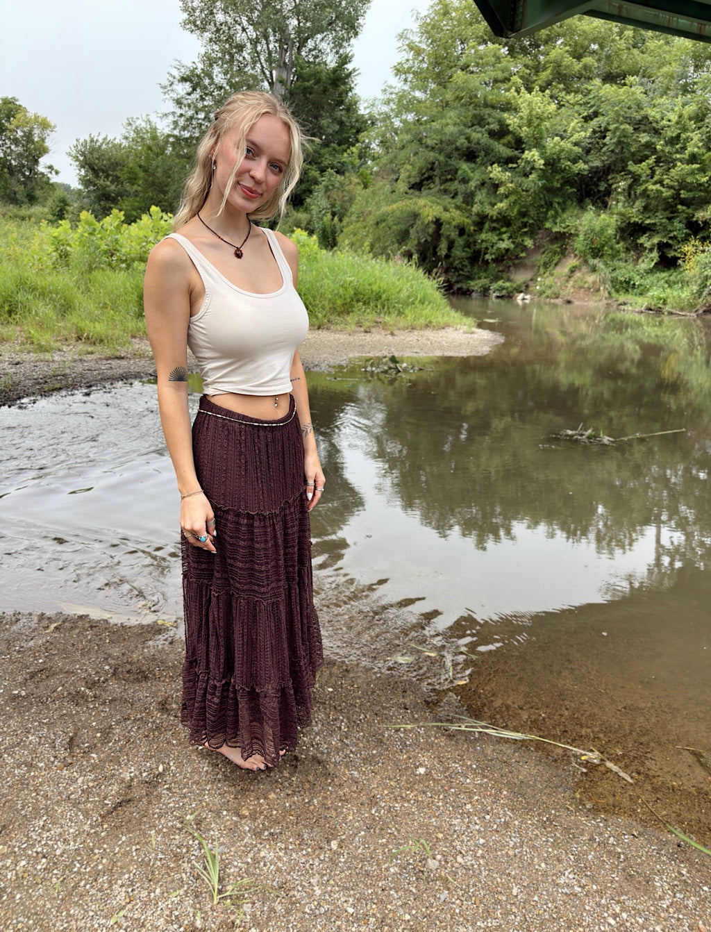 Meadow Bloom Tiered Midi Skirt
